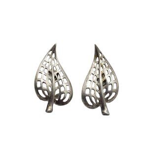 Vintage Sterling Silver Filigree Leaf Screwback Earrings Elegant Design 6.61g